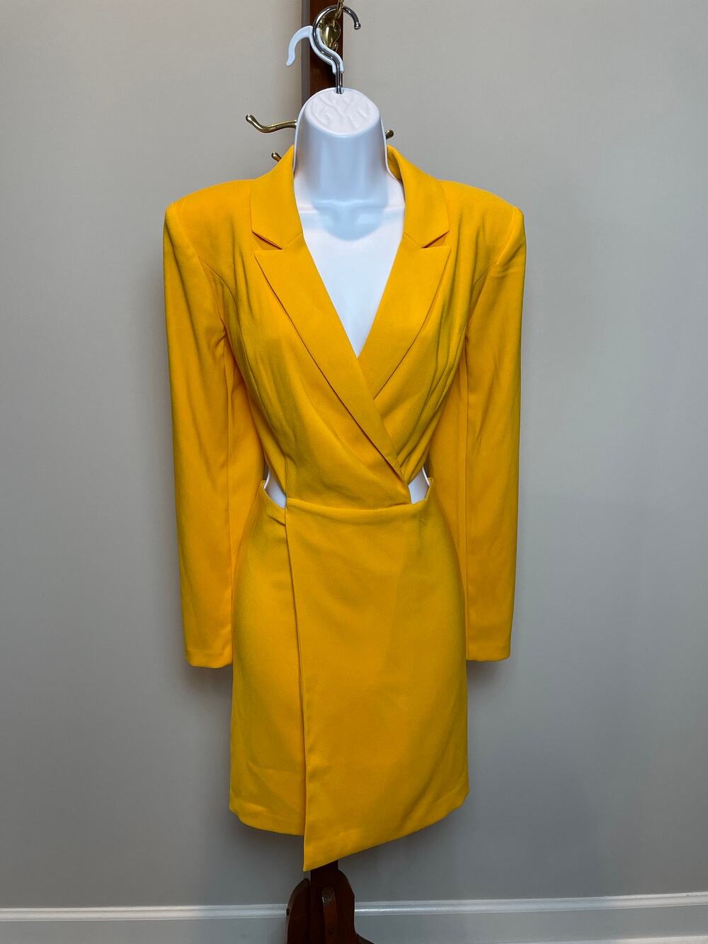 Express Golden Yellow Structured Long Sleeve Sheath Dress Cutout Waist Size M